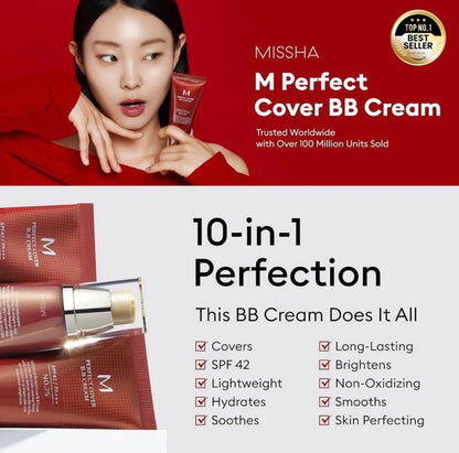 MISSHA M Perfect Cover BB Cream 50ml – Whitening, Brightening, Full Coverage Concealer Foundation & Makeup Base for Natural Finish